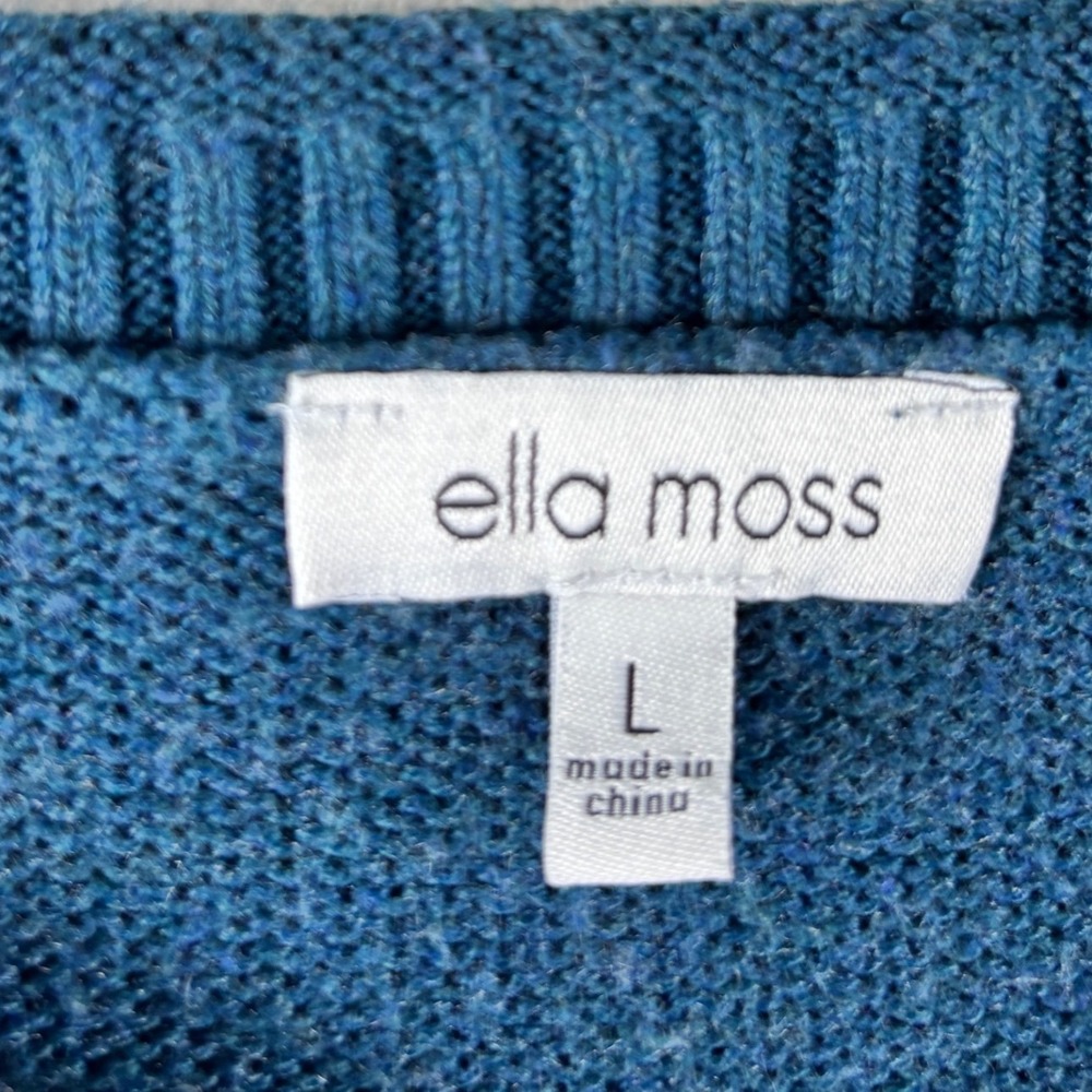 Ella Moss Sweater Womens L Teal Blue Crew Neck Long Sleeve Knit Hem Slits Soft - Picture 3 of 9
